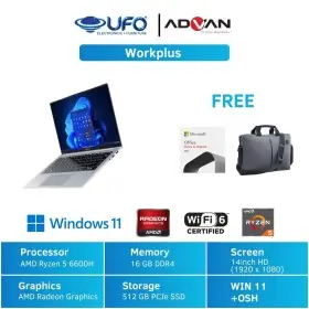 Advan Laptop Workplus AMD Ryzen 5 6600H 14'' FHD IPS 16Gb 512Gb