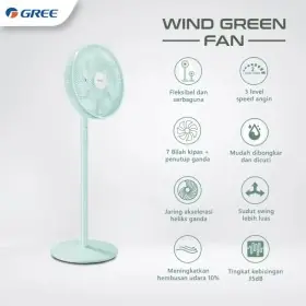 Gree Stand Fan Kipas Angin Berdiri dan Duduk 14 Inch Wind Green Fan GCF-14iGN