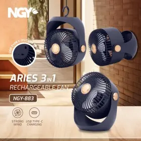 NGY Aries Portable Rechargeable Fan 3in1 Kipas Angin Gantung 6 inch Midnight Blue NGY883