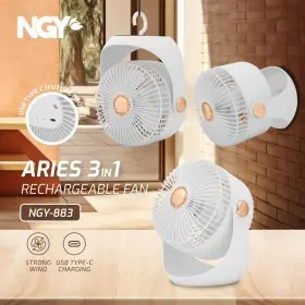 NGY Aries Portable Rechargeable Fan 3in1 Kipas Angin Gantung 6 inch Pearl White NGY883