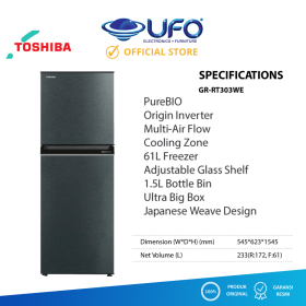 Toshiba GRRT303WE-PMF(BG) Kulkas  2 Pintu Original Inverter Japan Quality